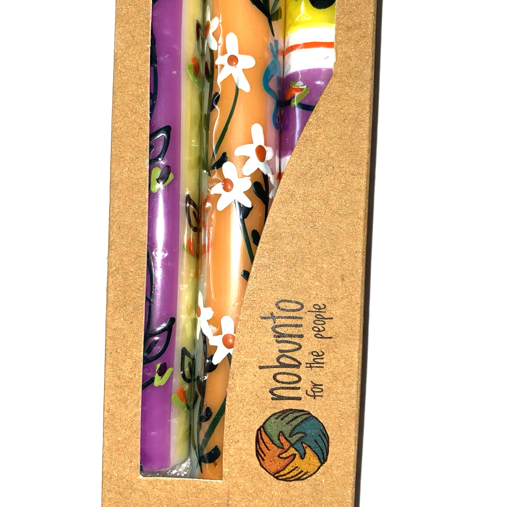 3 Nobunto Handmade Taper Candles - Imbali Design African Dinner Candle BRAND NEW